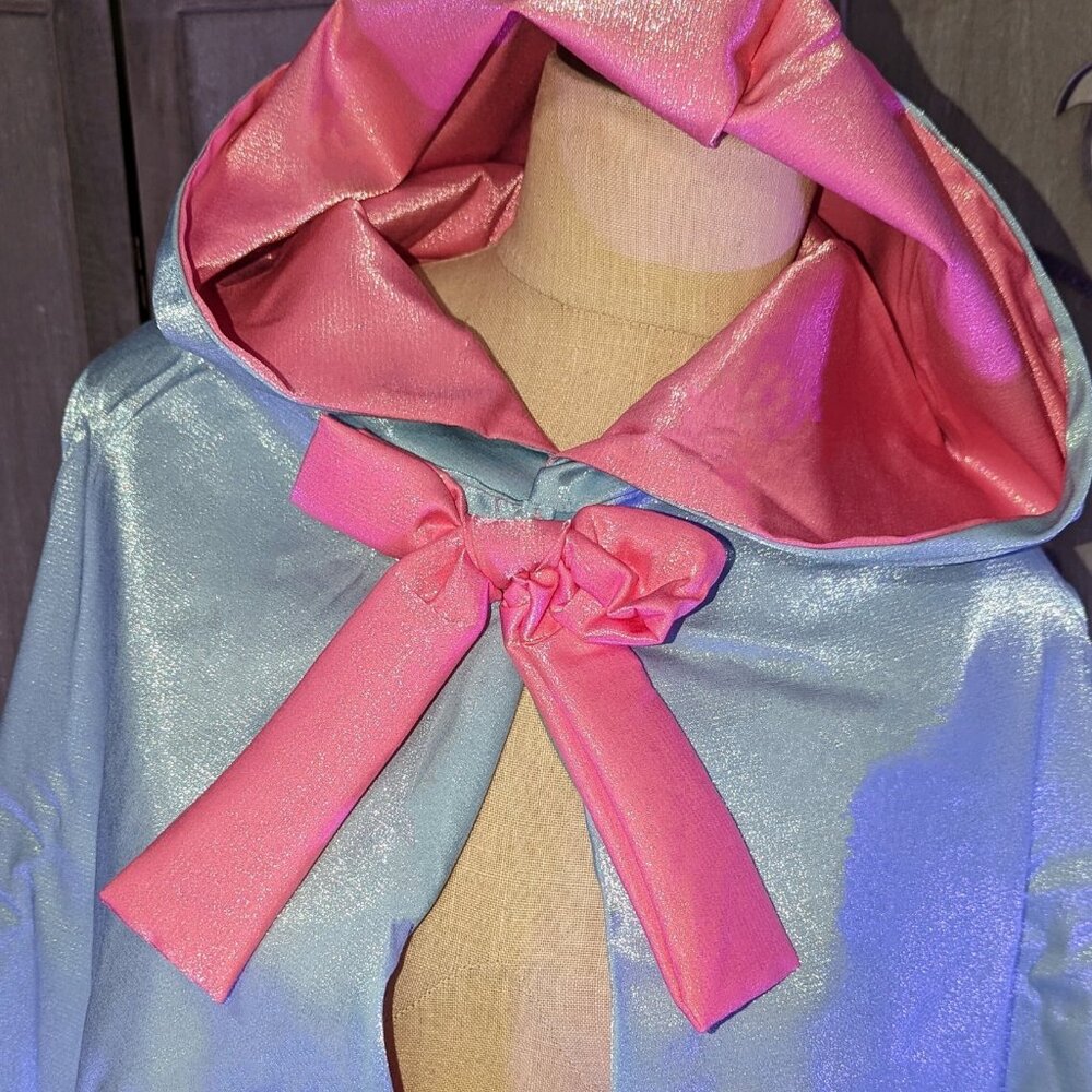 new handmade women Cinderella Fairy Gods mother shimmer blue hooded cape